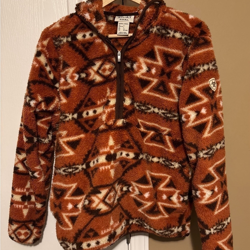 Ariat Women's Bomber Jacket in Red and Cream - Picture 8 of 12
